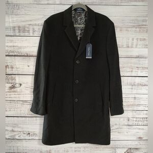Nautica NEW Barge Classic Fit Wool & Cashmere Blend Solid Black Overcoat 42L